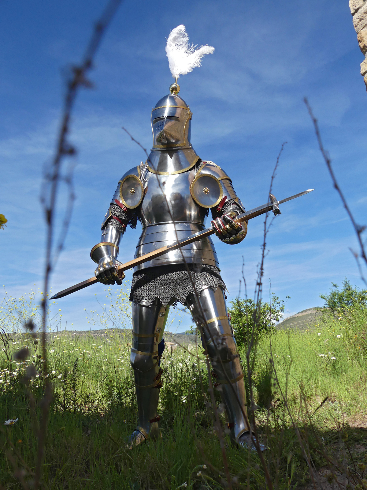 Armour for the beginning of the XV century mainly inspired by depictions from the Altar of St. George of the Valencian school, circa 1410. Spanish armour reproducted from medieval art, worn by my Spanish customer on Spanish soil - it's a wonderful compilation of circumstances, which bring history back to life.