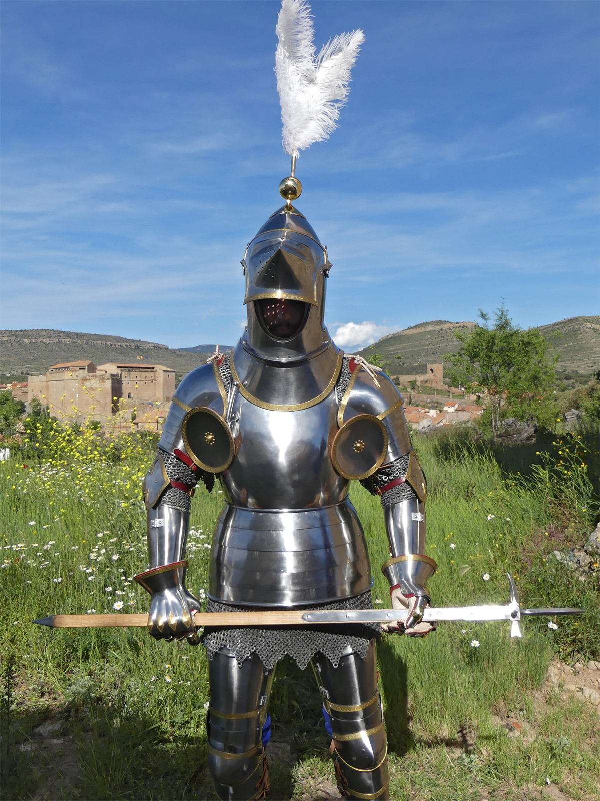 Armour for the beginning of the XV century mainly inspired by depictions from the Altar of St. George of the Valencian school, circa 1410. Spanish armour reproducted from medieval art, worn by my Spanish customer on Spanish soil - it's a wonderful compilation of circumstances, which bring history back to life.