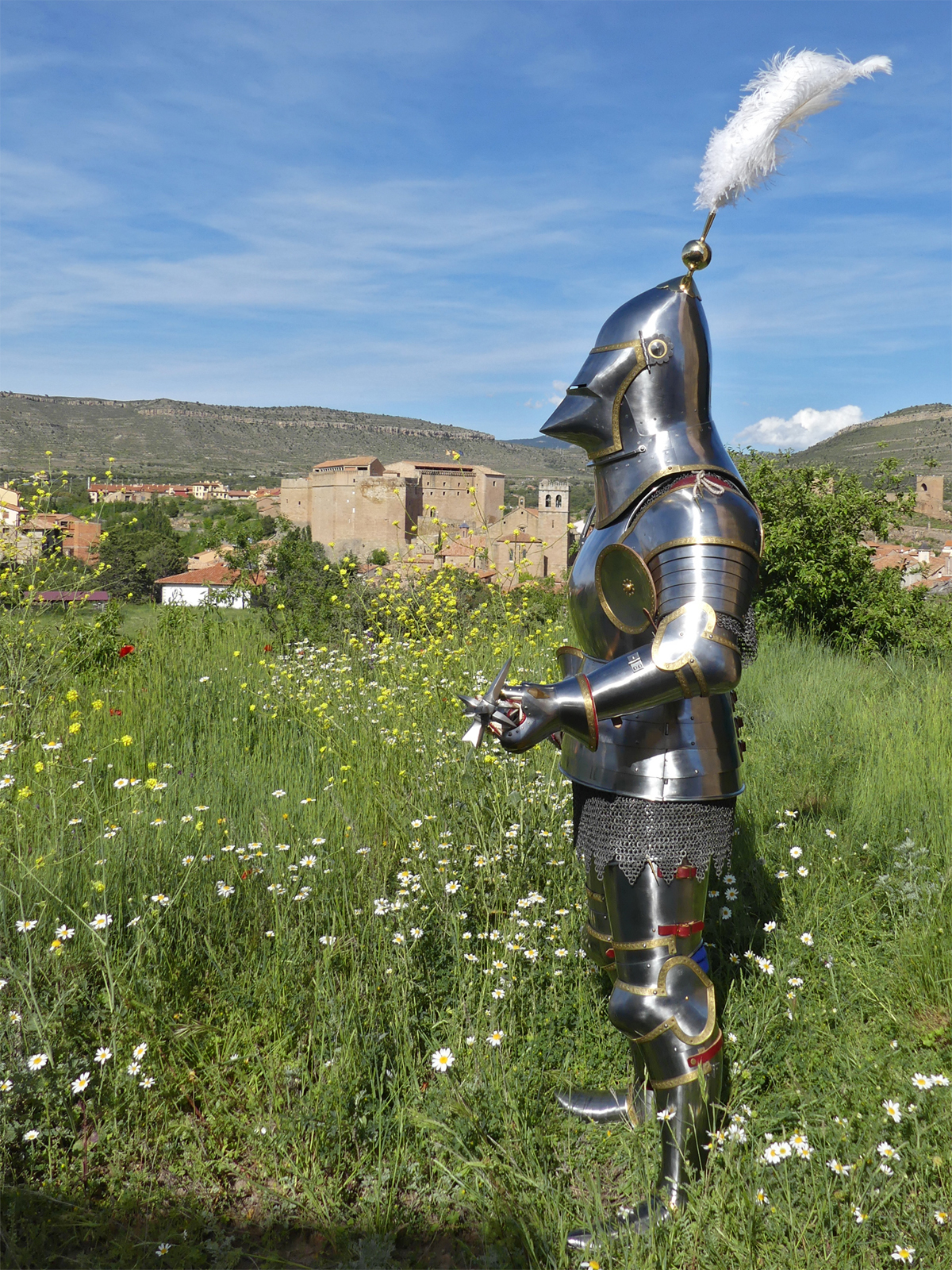 Armour for the beginning of the XV century mainly inspired by depictions from the Altar of St. George of the Valencian school, circa 1410. Spanish armour reproducted from medieval art, worn by my Spanish customer on Spanish soil - it's a wonderful compilation of circumstances, which bring history back to life.